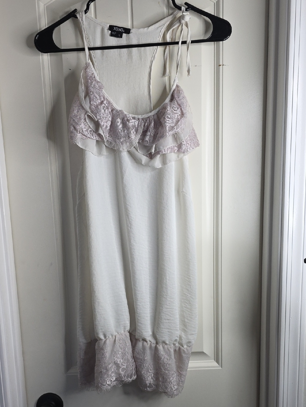 XOXO White Chemise with Blush Lace Accents